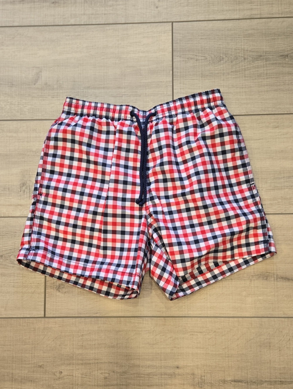 21men Red White and Navy Check Swim Trunks
